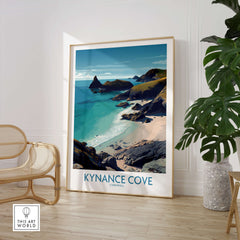 Kynance Cove Cornwall Poster | Scenic Sea Cliffs & Beach Canvas Print showcasing stunning coastal views.