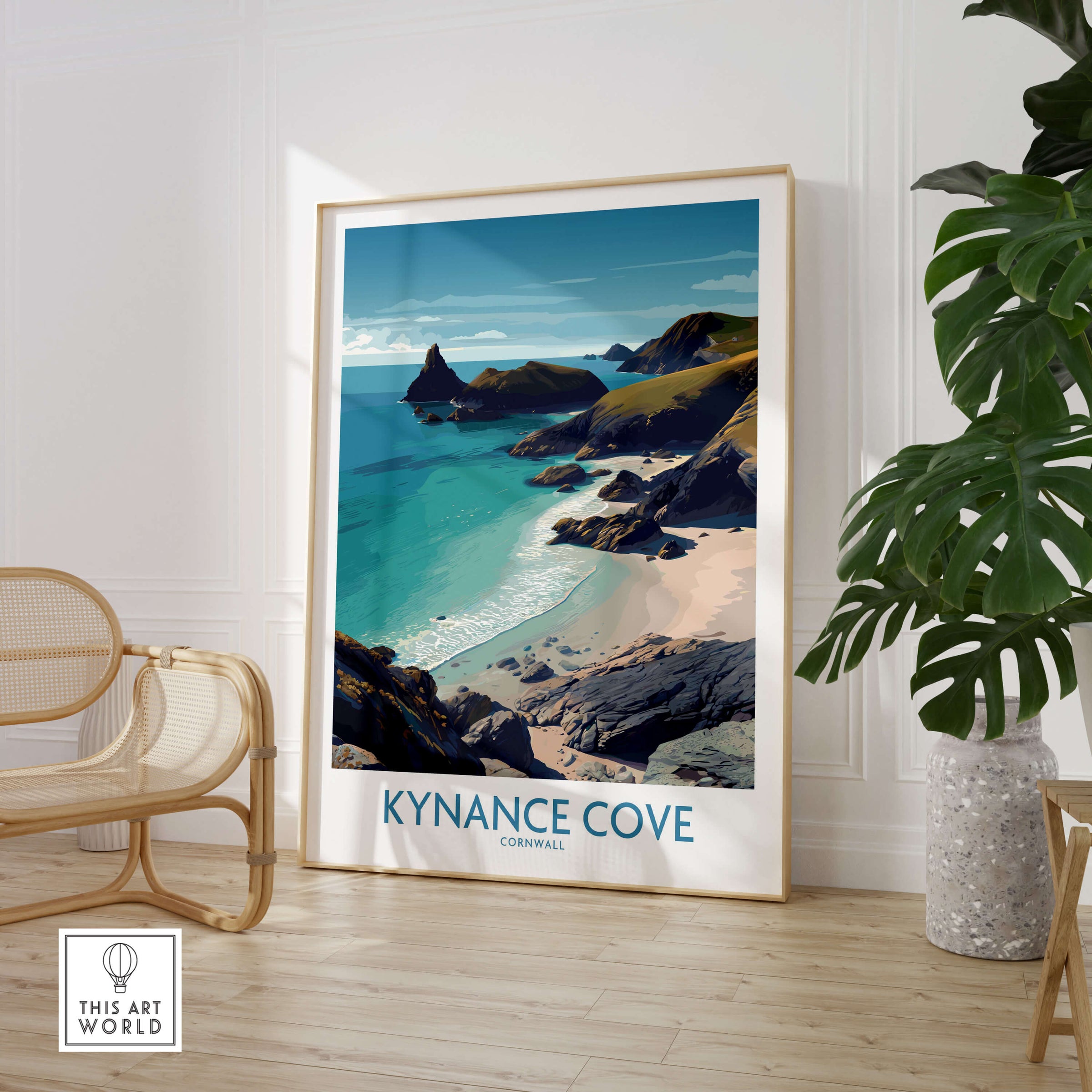 Kynance Cove Cornwall Poster | Scenic Sea Cliffs & Beach Canvas Print showcasing stunning coastal views.