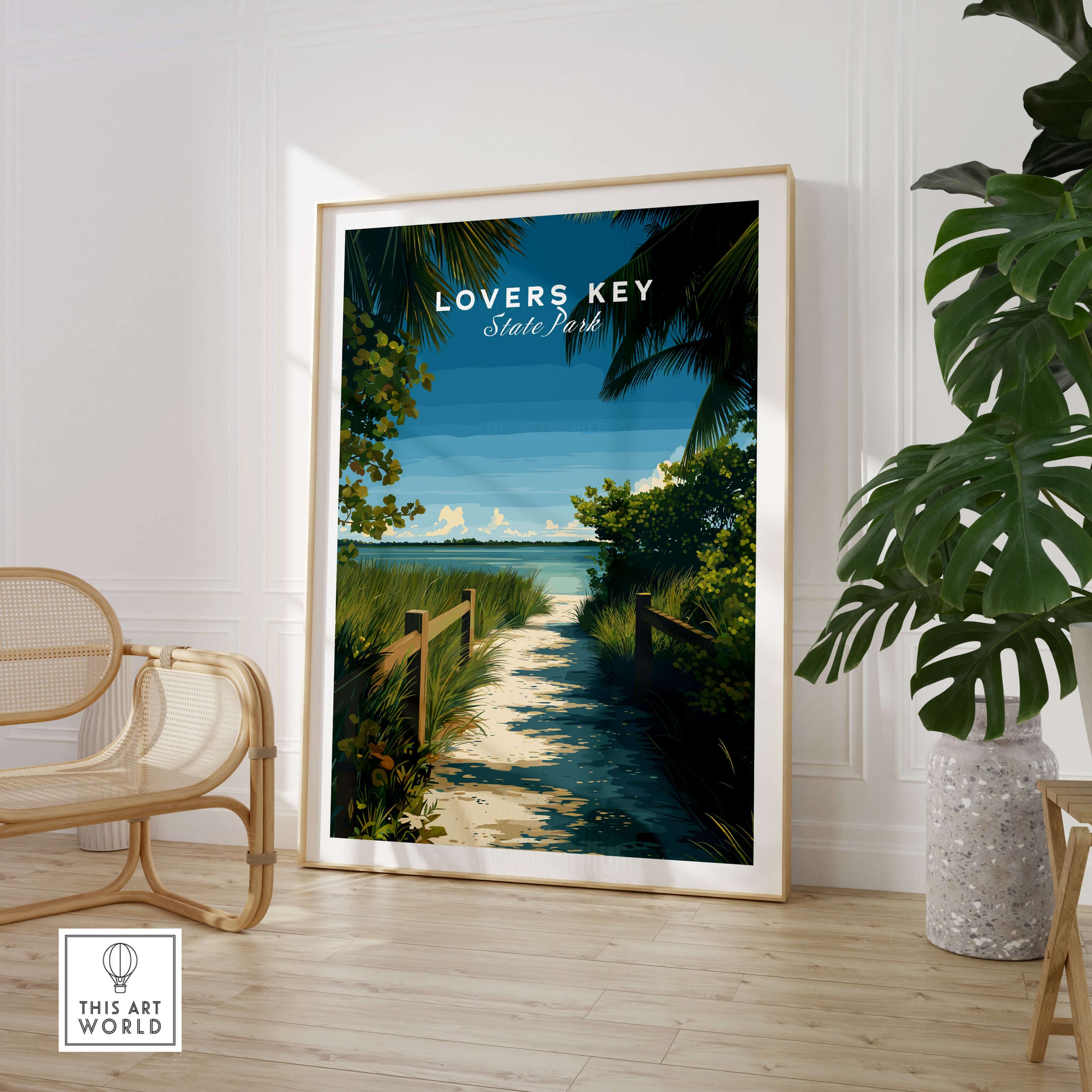 Lovers Key Florida Wall Art Print | State Park Beach Travel Poster featuring a scenic path to the beach in a stylish framed print.