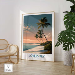 Lovers Key Canvas Print | Florida Gulf Coast Beach Poster featuring palm trees and sunset over the beach.
