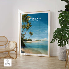 Lovers Key Wall Art Print | Paradise Island Scenery Florida Travel Poster depicting tropical landscape with palm trees.