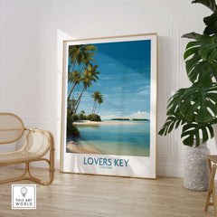 Lovers Key Poster | Florida Canvas Print featuring a tropical beach scene with palm trees and serene waters.