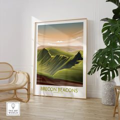 Brecon Beacons National Park art print in modern room with chair and plant