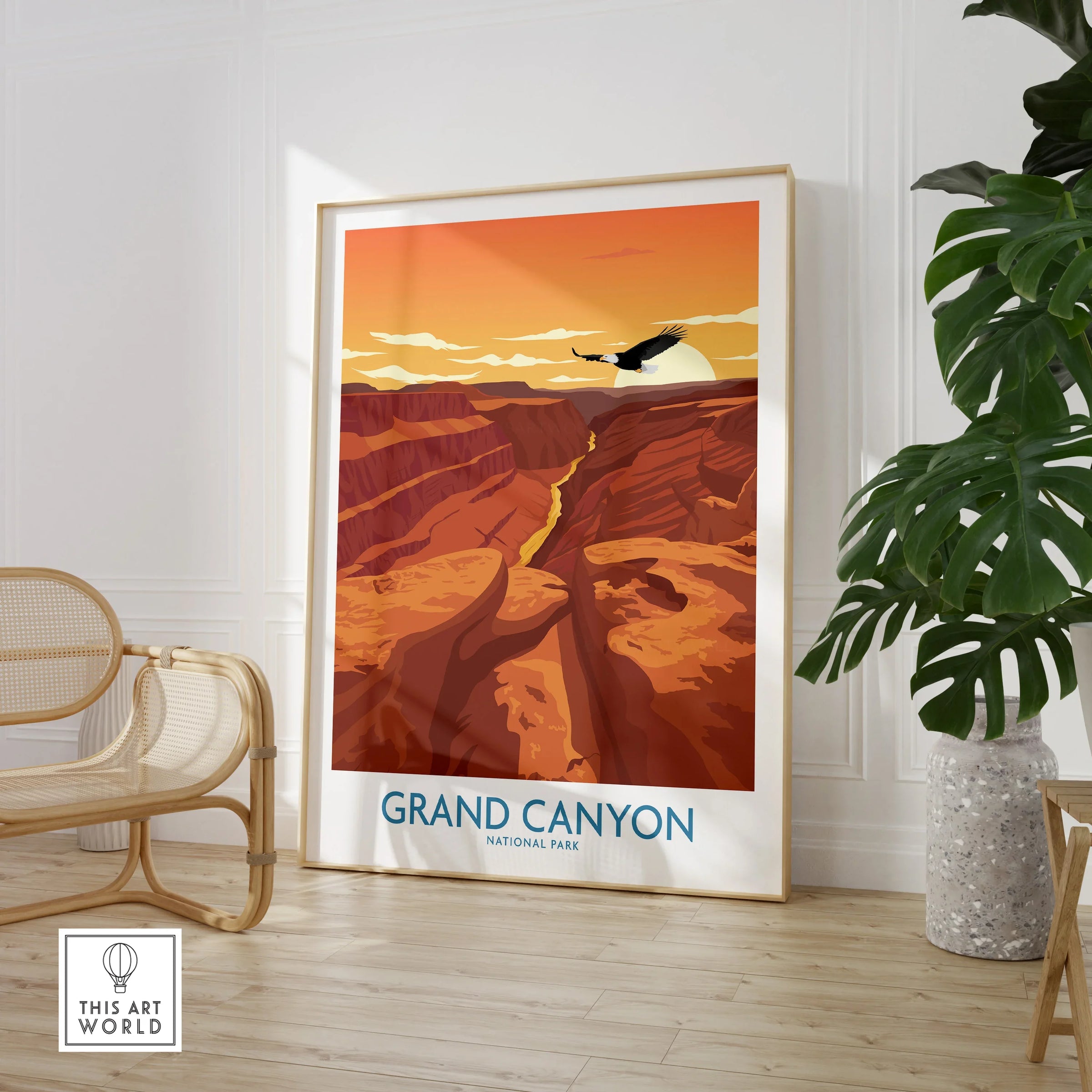 Grand Canyon National Park travel poster in stylish room with chair and plant