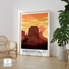 Monument Valley National Park framed art print in modern room with chair and plant