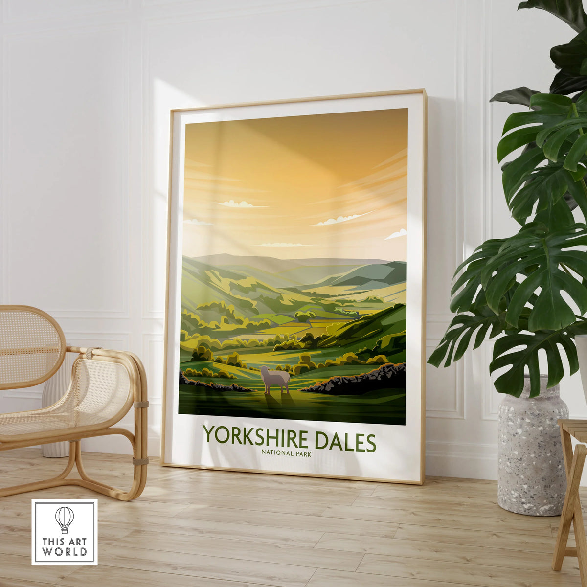 Yorkshire Dales National Park framed art print in modern room with chair and plant