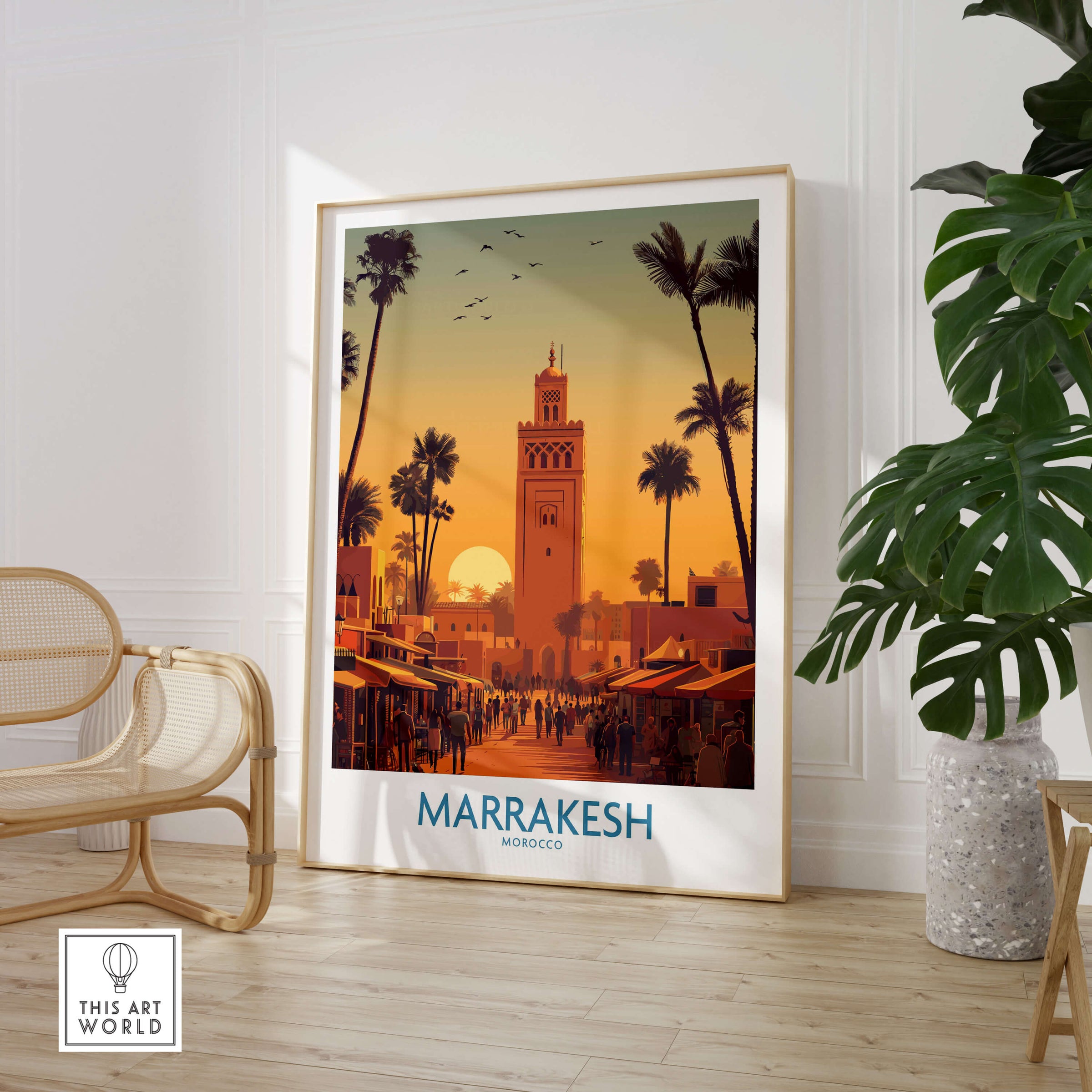 Marrakesh Morocco Posters | Historic Medina Sunset Canvas Print showcasing a vibrant sunset over the historic medina.