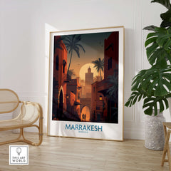 Marrakesh Morocco Poster | Romantic Moroccan Twilight Canvas Print in a stylish interior setting.