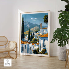 Mijas Spain Wall Art Print | Andalusian White Village Travel Poster showcasing whitewashed architecture and terracotta rooftops.