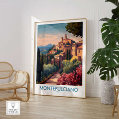 Montepulciano Italy Canvas Print | Italian Sunset Landscape Poster, showcasing Tuscany's enchanting hilltop town.