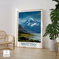 Mount Cook New Zealand Poster | Southern Alps Mountain Canvas Print displayed in a stylish interior setting.