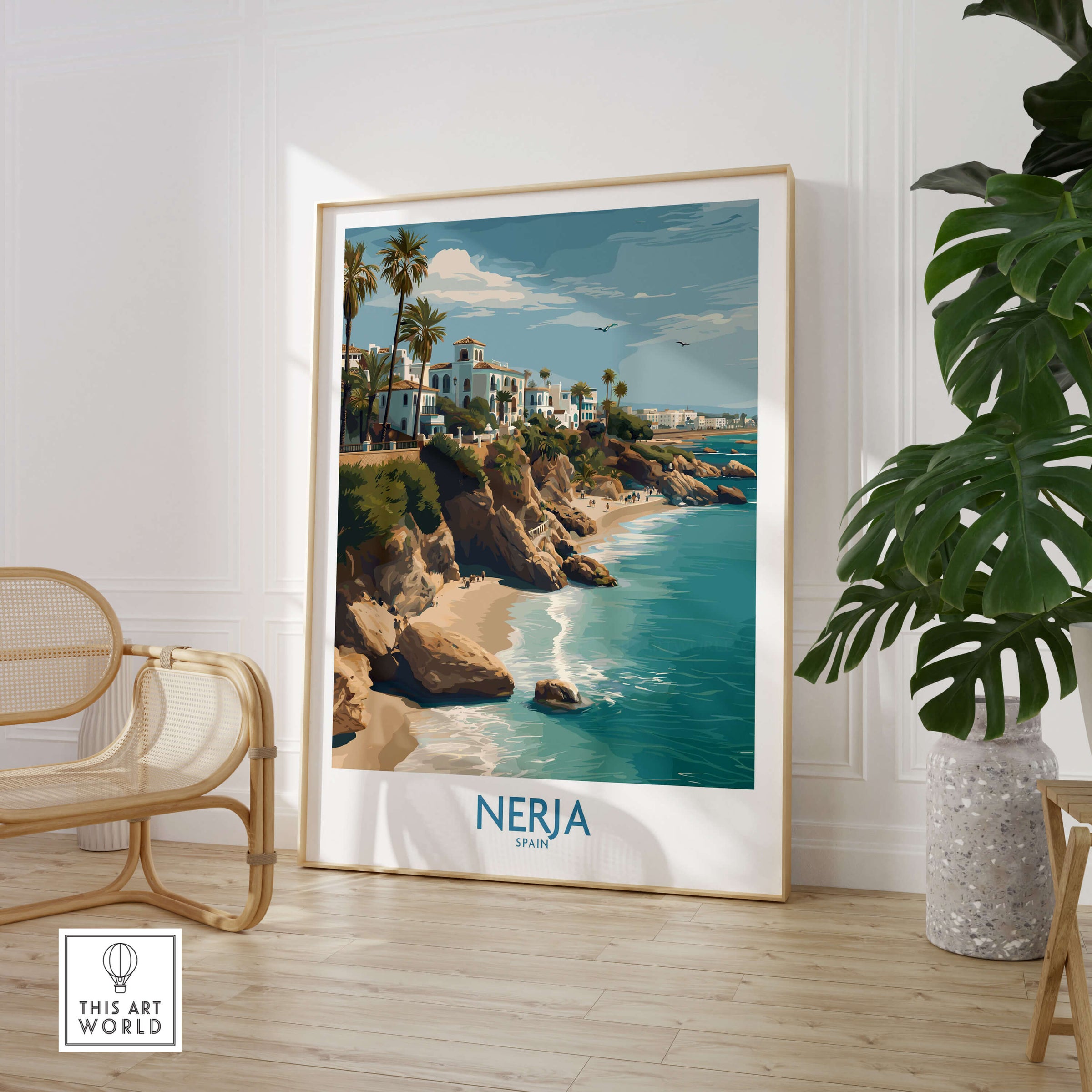 Nerja Spain Poster | Spanish Village Canvas Print featuring coastal views and traditional architecture