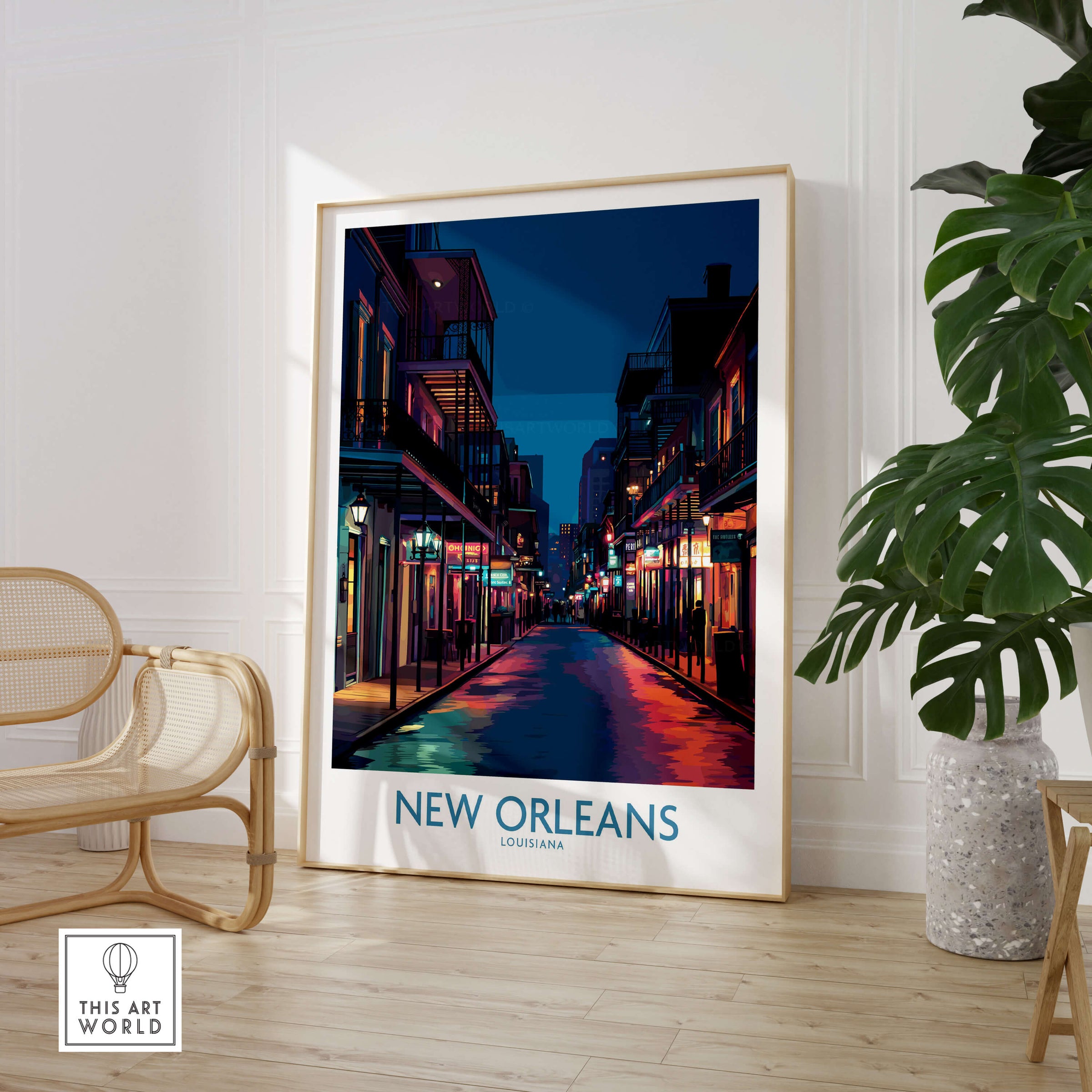 New Orleans Canvas Print | French Quarter Cityscape Poster showcasing a vibrant night scene of the historic French Quarter.