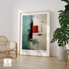 Rothko Inspired Abstract Red and Mint Art Print | Mid-Century Modern Wall Decor displayed in a stylish interior setting.
