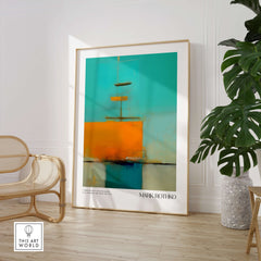 Rothko Inspired Abstract Turquoise Orange Art Print | Minimalist Wall Decor displayed in a modern interior.