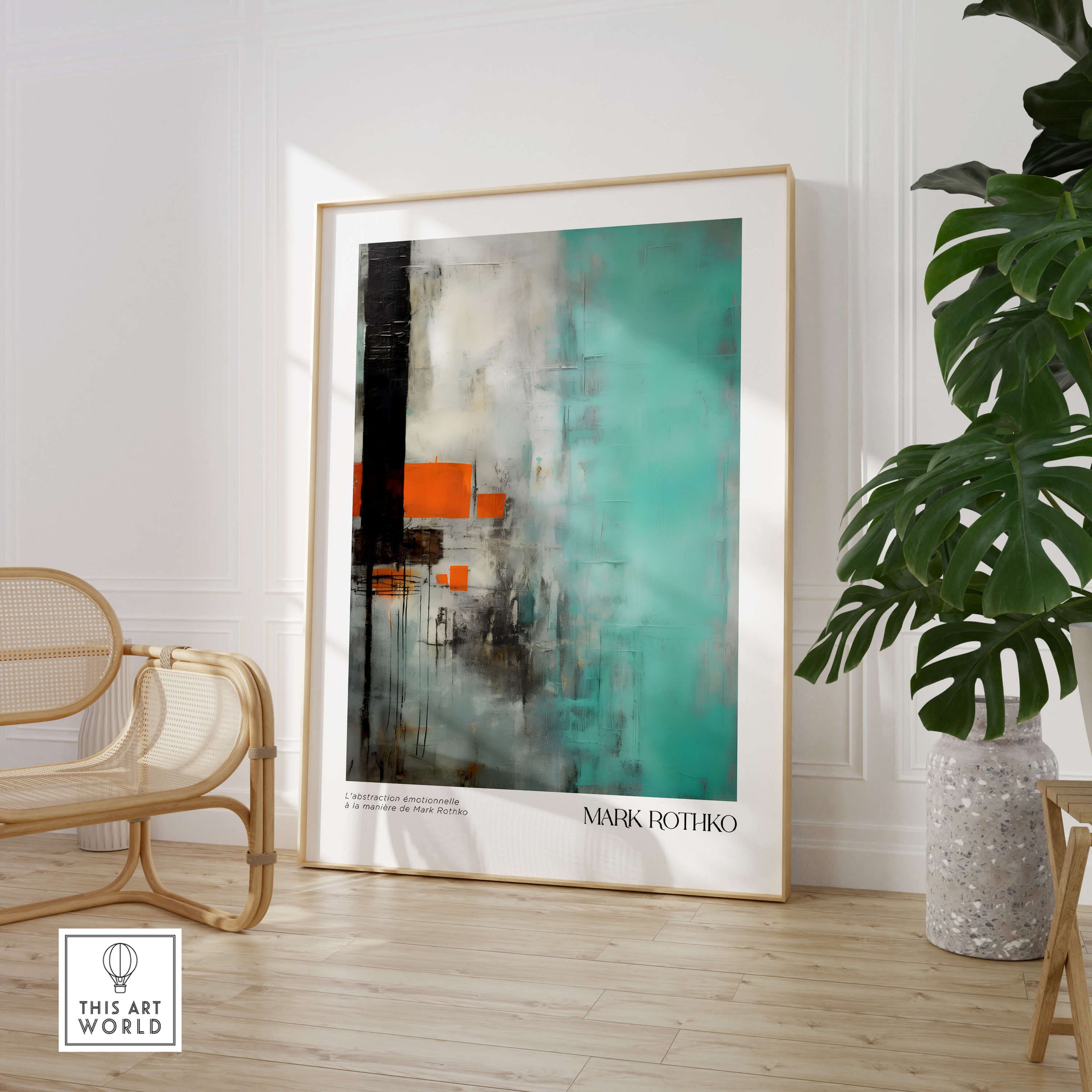 Rothko Inspired Abstract Mint and Orange Art Print | Expressionist Style Wall Decor displayed in a modern living space.
