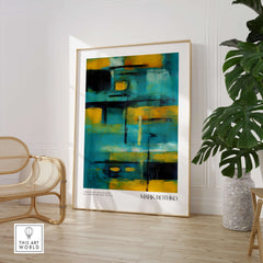 Rothko Inspired Abstract Yellow and Teal Art Print | Modern Poster displayed in a stylish interior setting.