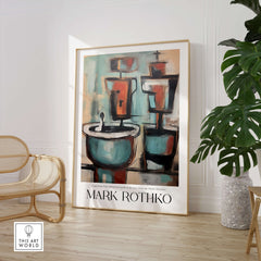 Rothko Style Cubist Abstract Painting | Contemporary Wall Decor displayed in a modern setting with tropical plants.