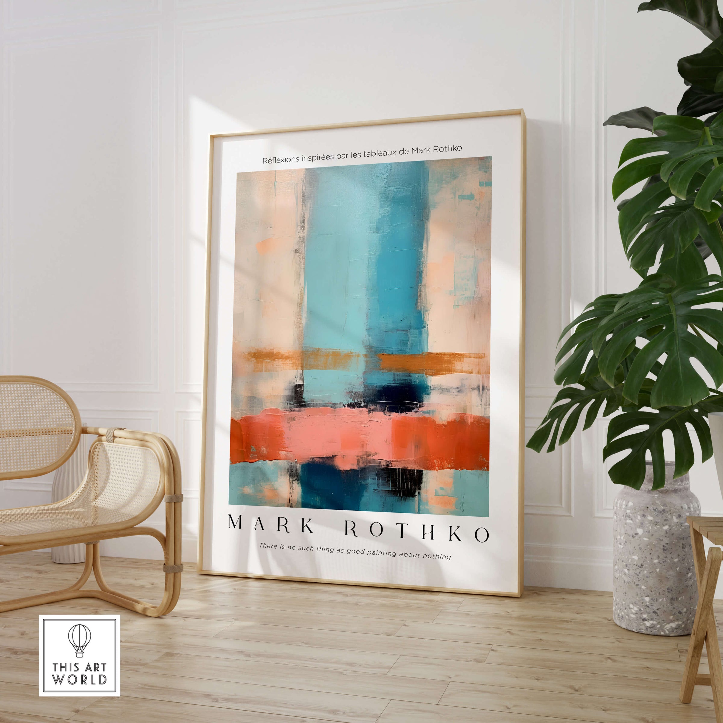 Rothko Inspired Abstract Pastel Color Art Print | Minimalist Vertical Blocks Poster displayed in a modern interior setting.