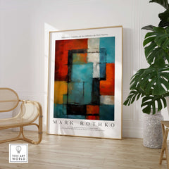 Rothko Style Modern Expressionist Painting Poster | Contemporary Wall Art displayed in a modern interior with greenery.