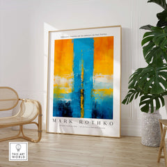 Rothko Style Color Block Abstraction Print | Modern Geometric Wall Art showcasing vivid blue and orange hues in a contemporary setting.