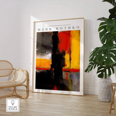 Mark Rothko Style Bold Black and Yellow Abstract Canvas Art Print displayed in a modern living space.