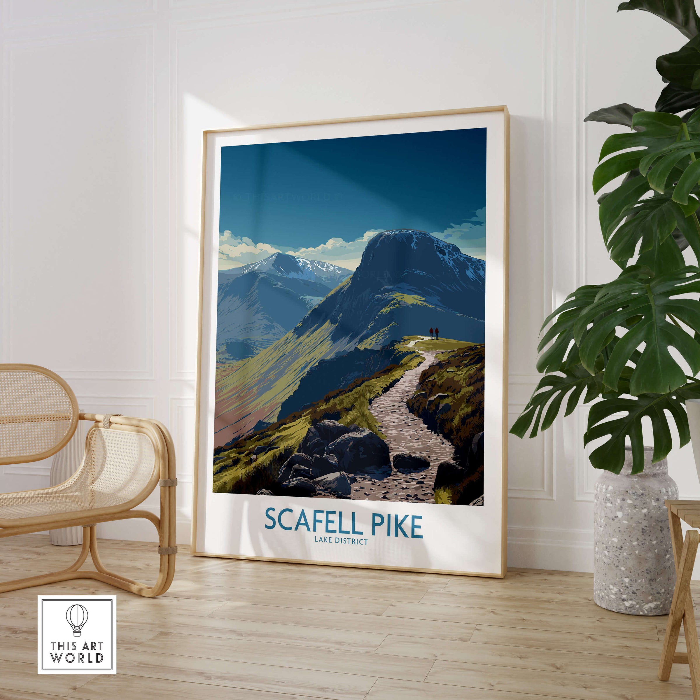Scafell Pike Lake District Poster | Hiking Trail Landscape Canvas Print showcasing stunning mountain trails in a stylish frame.