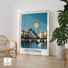 Sotogrande Spain Canvas Print | Mediterranean Waterfront Scenery Poster showcased in a stylish interior setting.