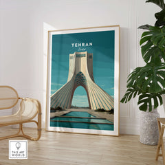 Tehran Wall Art Print | Iran Travel Poster featuring the iconic Azadi Tower in an artistic design.