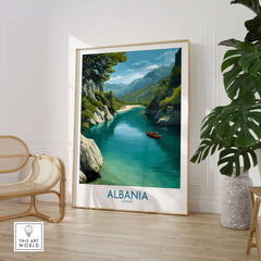 Albania Canvas Print | Framed and Unframed Travel Wall Decor featuring a serene river scene.