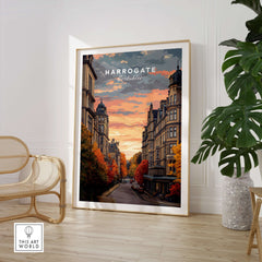 Harrogate Print | English Travel Wall Decor showcasing a picturesque street scene in Yorkshire.