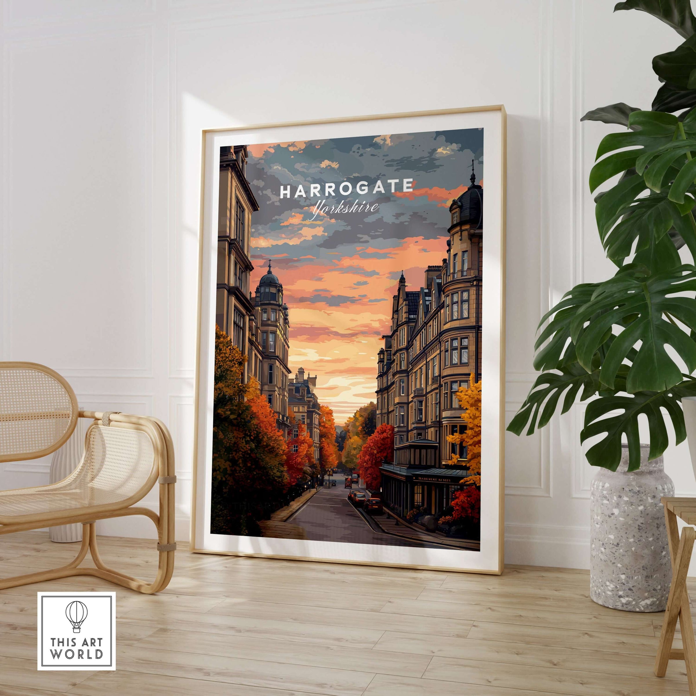 Harrogate Print | English Travel Wall Decor showcasing a picturesque street scene in Yorkshire.