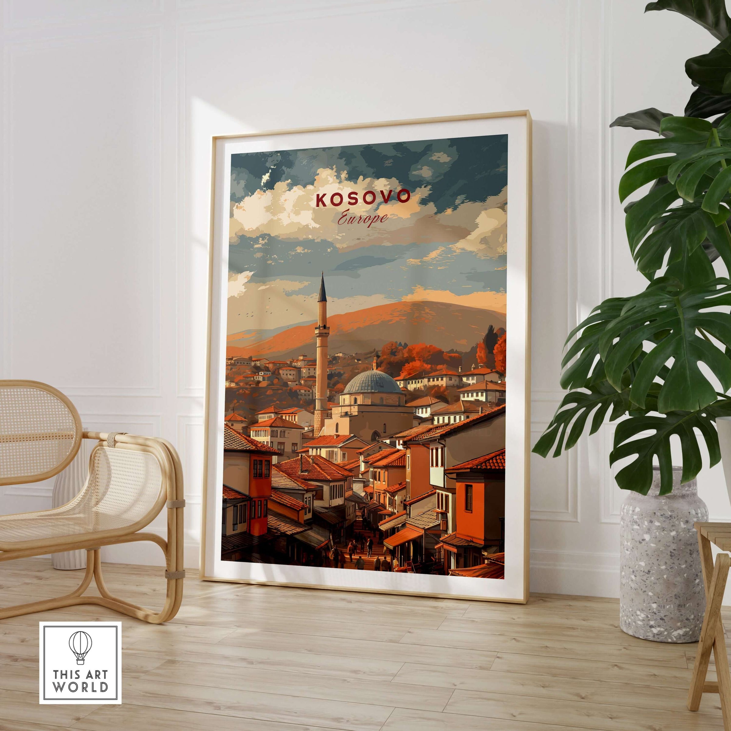 Kosovo Balkan City Rooftops Canvas Print | European Travel Wall Decor displayed in a modern interior setting.