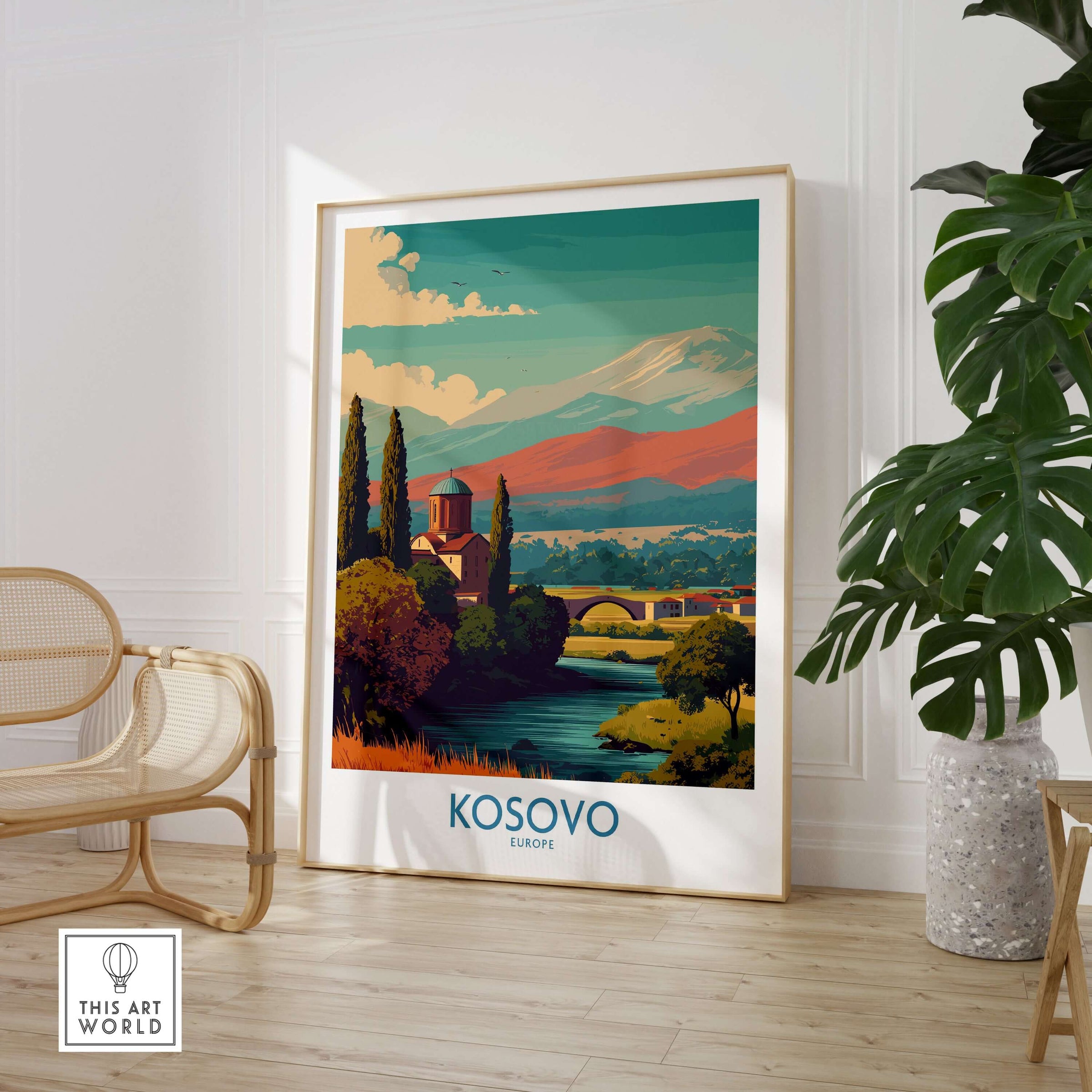 Kosovo Art Print | Snowy Mountain Balkan Poster featuring vibrant landscapes and serene alpine scenery.