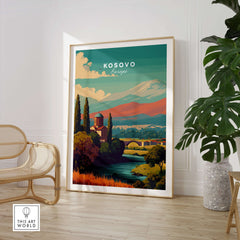 Kosovo Peja Canvas Print | European Travel Wall Art showcasing the serene landscape of Kosovo in vibrant colors.