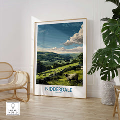 Nidderdale Art Print | Yorkshire Dales Sheep Poster displaying a scenic landscape with sheep in Nidderdale, England.