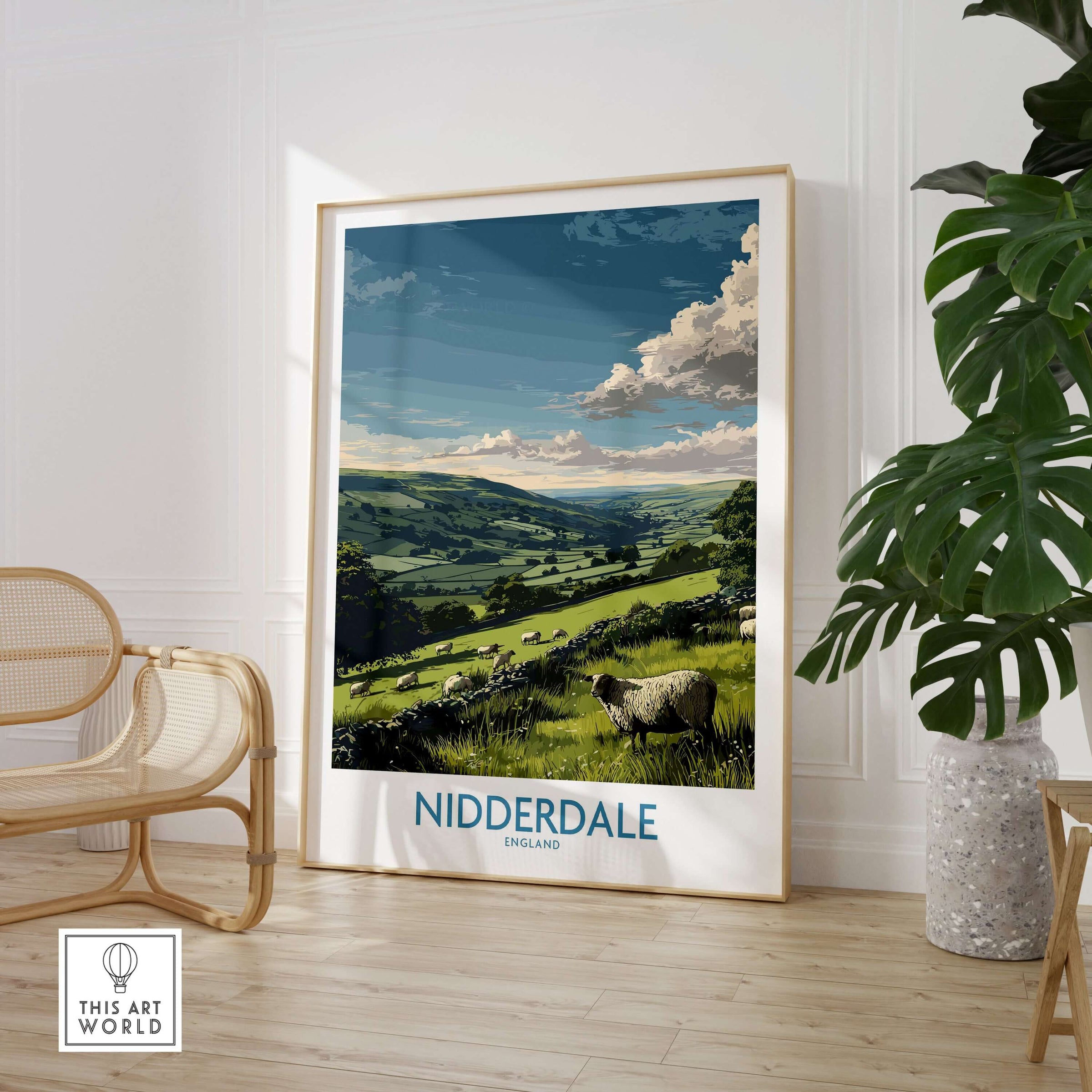 Nidderdale Art Print | Yorkshire Dales Sheep Poster displaying a scenic landscape with sheep in Nidderdale, England.