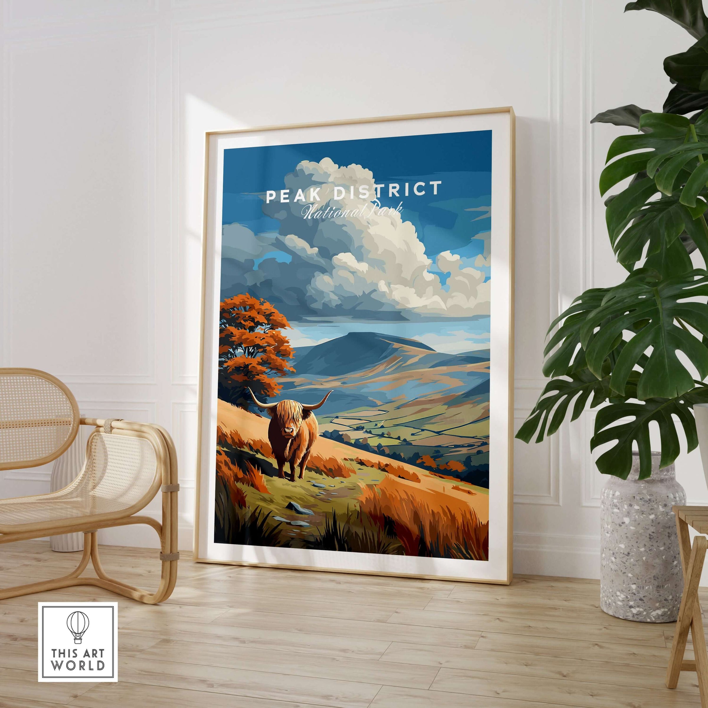 Peak District Scenic View Canvas Print | Derbyshire Home Wall Art framed in a stylish interior setting.