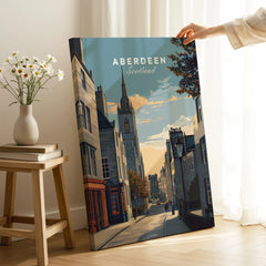 Aberdeen Scotland travel poster wall art with city skyline, perfect for home decor and travel enthusiasts.