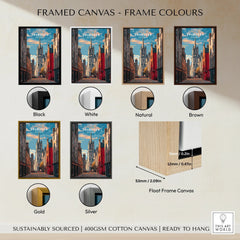 Aberdeen Scotland travel poster in framed canvas with black, white, natural, brown, gold, silver frame options