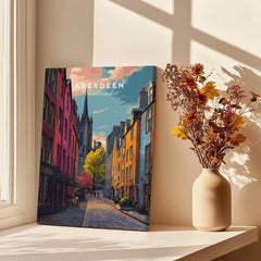 Aberdeen Scotland travel poster print with colorful city street art, perfect for home wall decor