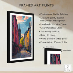 Aberdeen Scotland travel poster print in black frame, vibrant city street art for home decor