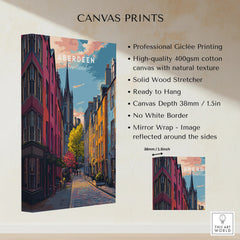 Aberdeen Scotland travel poster canvas print with colorful street art, ready to hang wall decor