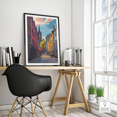 Aberdeen Scotland travel poster print with colorful city street art, perfect for home decor wall art.