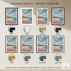 Aberdeen Scotland travel poster in eight frame colors: black, white, natural, brown, gold, silver, dark grey, light grey