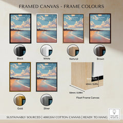 Aberdeen Scotland beach art print in six frame colors: black, white, natural, brown, gold, silver — float frame canvas