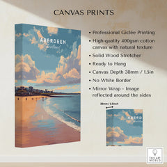 Aberdeen Scotland travel poster canvas print with beach skyline, ideal for home wall art decor