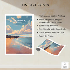 Aberdeen Scotland travel poster print with beach skyline, fine art giclée, ready to frame wall decor