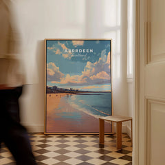 Aberdeen Scotland travel poster print with beach skyline, perfect wall art for home decor