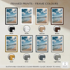 Aberdeen Scotland beach print in 8 frame colors: black, white, natural, brown, gold, silver, dark grey, light grey
